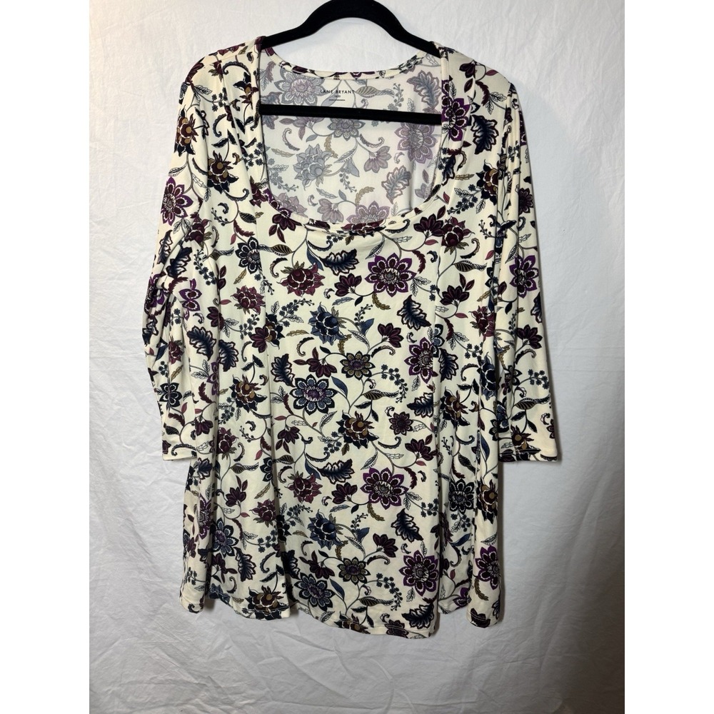 Lane Bryant Womens Plus 18/20 Purple Floral Print Square Neck Blouse